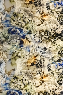 Printed Silk Gazar with Large Leaves and Filigree0