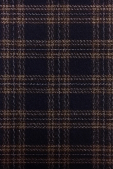 Italian Virgin Wool Tartan Plaid in Navy and Brown0