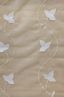 White Silk Organza Embroidered with Vines and Leaves in Cream0