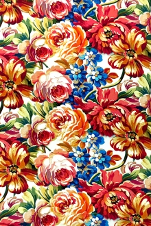 Printed Heavy Silk Charmeuse with Peony Bouquets 0