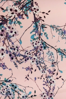Printed Silk Charmeuse with Large Cherry Blossom Branches0