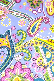 Printed Silk Charmeuse with Bright Paisleys and Florals0
