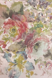 Linen Viscose Upholstery Watercolor Florals Print0