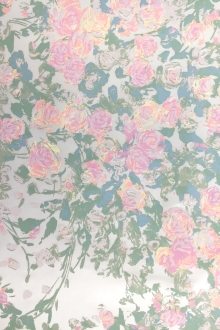 Pigment Printed Silk Satin with Impressionist Roses0
