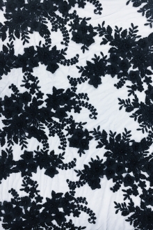 Beaded and Embroidered Tulle in Midnight Navy0