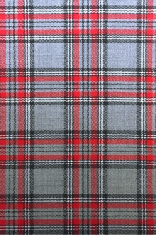 Italian Virgin Wool Tartan Plaid in Grey and Red0