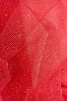 Metallic Nylon Tulle in Rosso and Gold0