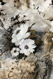 Silk Mikado with Printed Florals and Bamboo Trees0