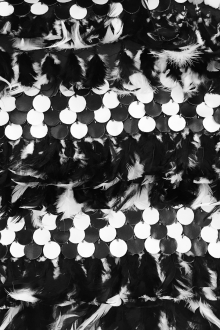 REDUCED Novelty Leather Sequins and Feathers on Silk Chiffon0