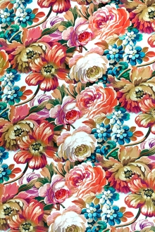 Printed Heavy Silk Charmeuse with Peony Bouquets 0