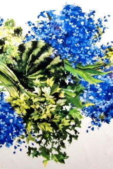 Printed Silk Mikado Panel with Watermelon and Florals0