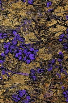 Antique Gold Floral Brocade Fabric with Violet Flowers0