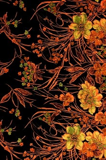 Silk Blend Metallic Cloqué Panel with Florals and Large Leaves0