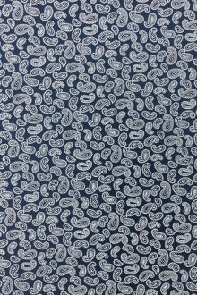 Cotton Broadcloth With Paisley Print in Navy And White0
