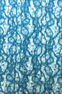 Nylon Lace With Metallic and Sequins Embroidery in Turquoise 0