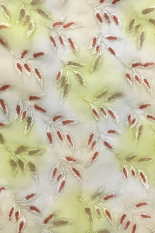 Crinkled Tie Dyed Silk Organza Embroidered with Leaves0