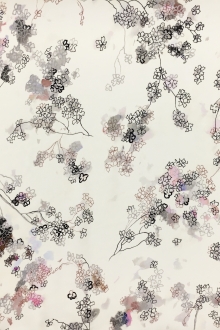 Printed Silk Crepe with Sketched Blossoms0