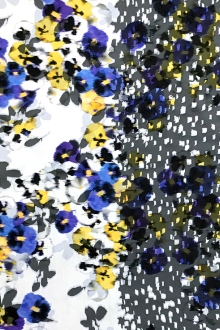 Cotton and Silk Blend Burnout Organza Panel with Pansies0