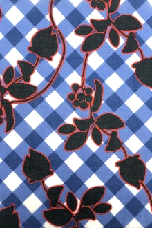 Cotton Voile Florals Over Plaid Print0