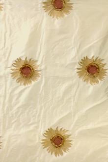 Embroidered Iridescent Silk Shantung with 3D Sunflowers0