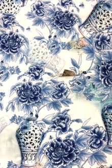 Linen Handkerchief Print with China Vases and Flowers 0