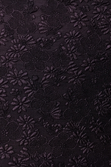 Metallic Organza Cloqué with Hibiscus and Daisies in Dark Eggplant0