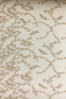 Beaded Tulle with Small Floral Appliques in Sand0