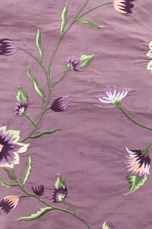 Embroidered Silk Shantung with Floral and Vine Motifs0