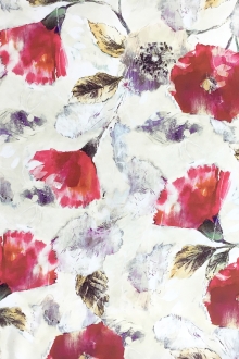 Printed Silk Crepe de Chine with Water Color Poppies0