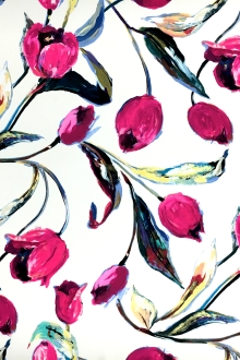 Printed Silk 4Ply Crepe with Magenta Tulips0