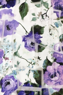 Floral Polyester and Silk Blend Organza with Burnout Geometric Patterns0