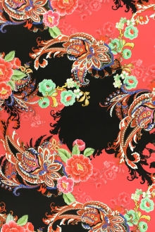 Printed Lightweight Silk Satin with Mixed Paisley and Floral Patterns0