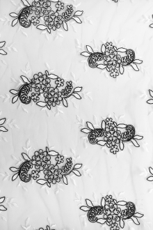 Black and White Embroidered Tulle with Floral Motifs0