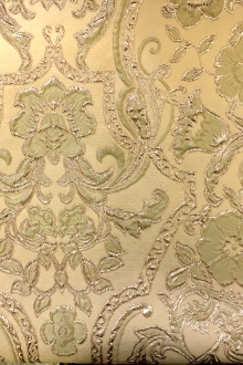 Silk Blend Metallic Cloqué Brocade with Rococo Floral Patterns0