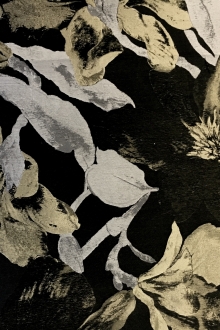 Metallic Silk Blend Jacquard Brocade with Leaf Motifs0