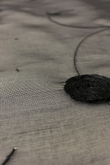 Black Silk Organza Embroidered with Small Round Flowers0