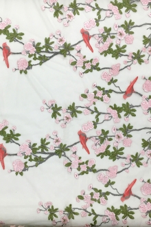 Metallic Embroidered Tulle with Birds and Flowers0