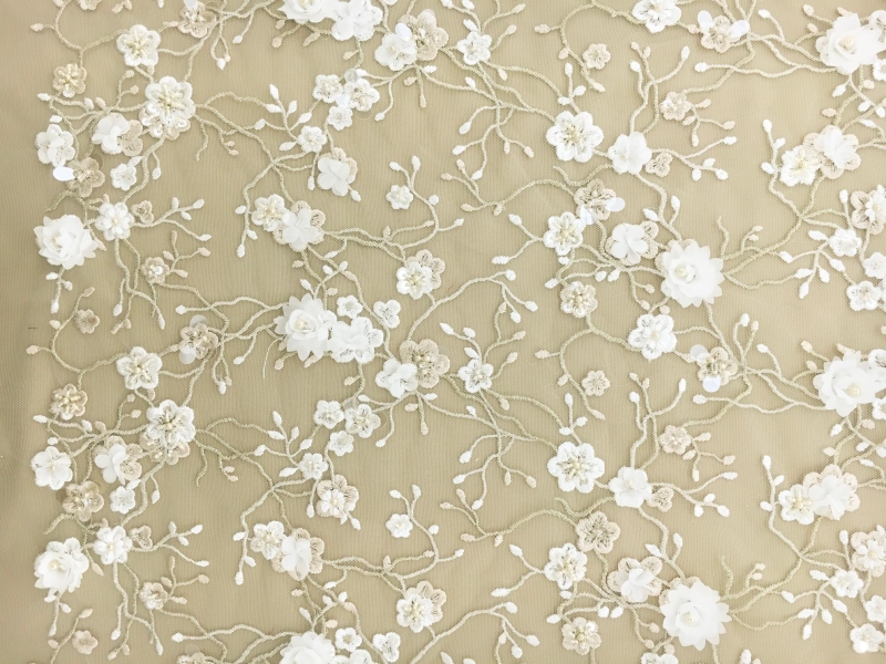 Embroidered Illusion with Floral Appliqués and Clear Sequins0