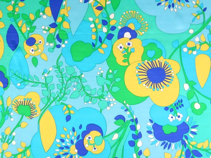 Printed Silk Charmeuse with Illustrated Leaves and Florals0