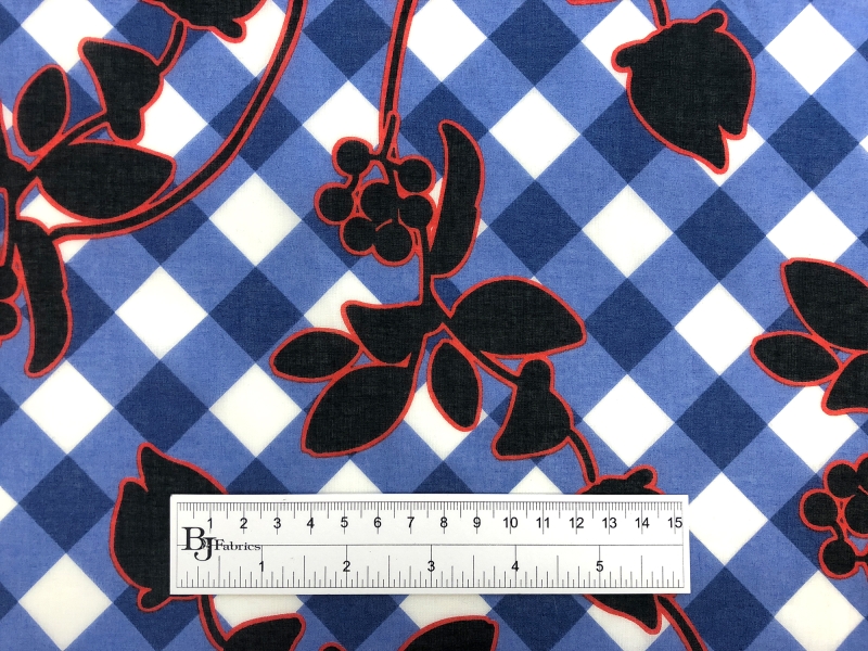 Cotton Voile Florals Over Plaid Print3