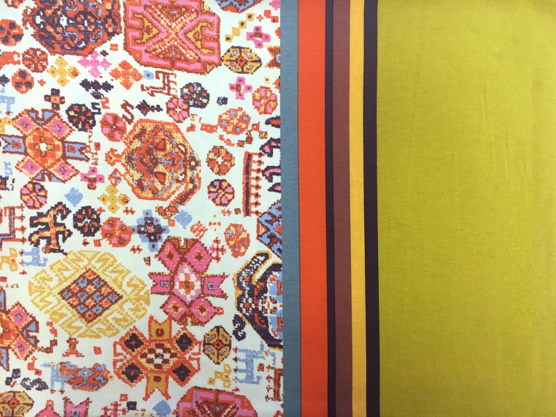 French Viscose Knit Multicolor Mediterranean Motifs0