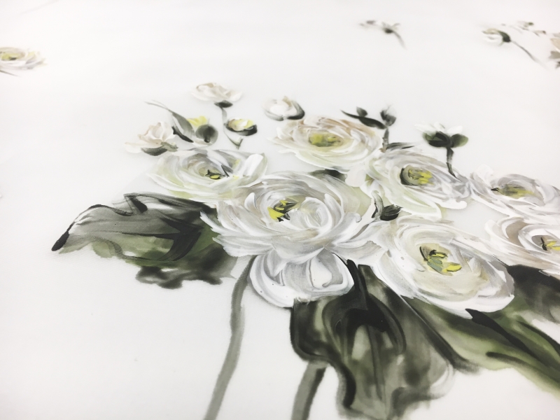 Handpainted Silk Organza with Detailed Flower Bouquets 2