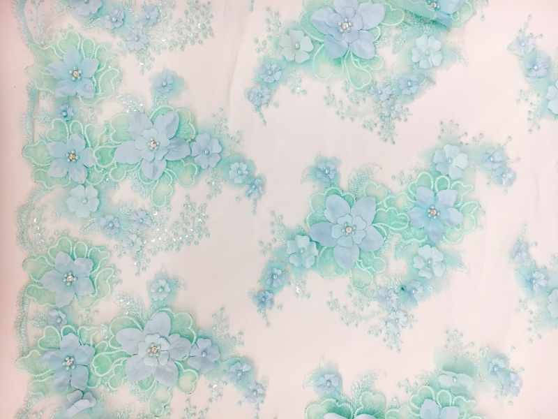 Flowers Appliqued on Embroidered Tulle0