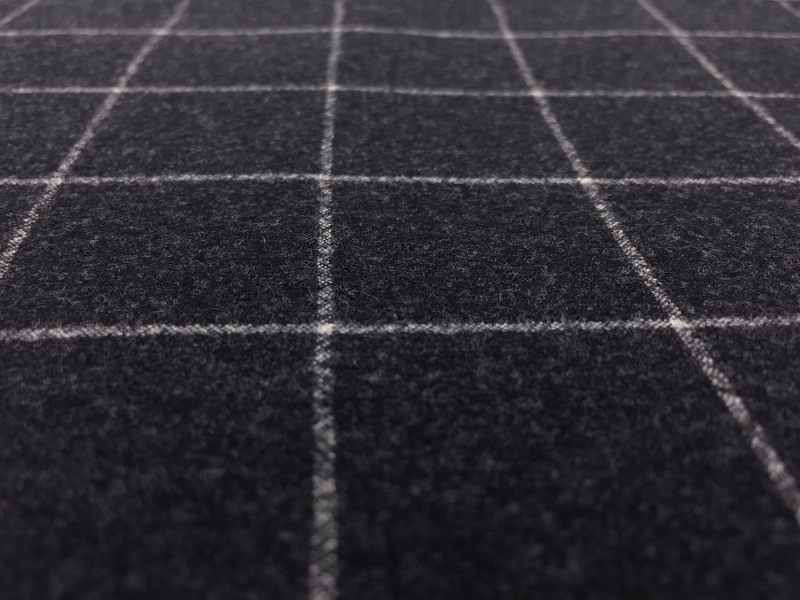 Italian Virgin Wool And Lycra Window Pane Flannel in Charcoal2