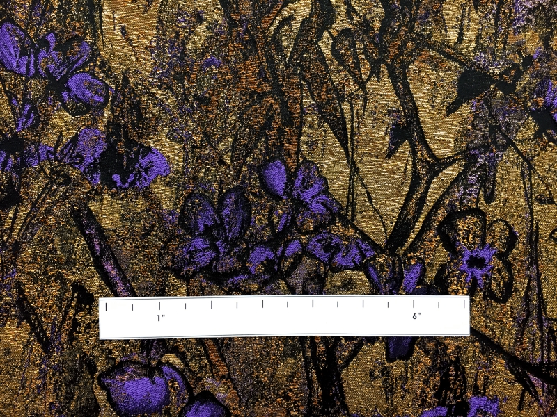Antique Gold Floral Brocade Fabric with Violet Flowers1