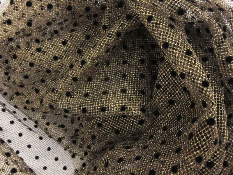 Polka Dot Flocking on Metallic Tulle in Gold3
