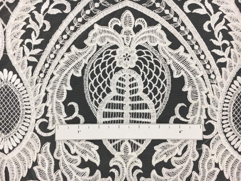Embroidered Tulle with Heavy Regal Patterns in Ivory1