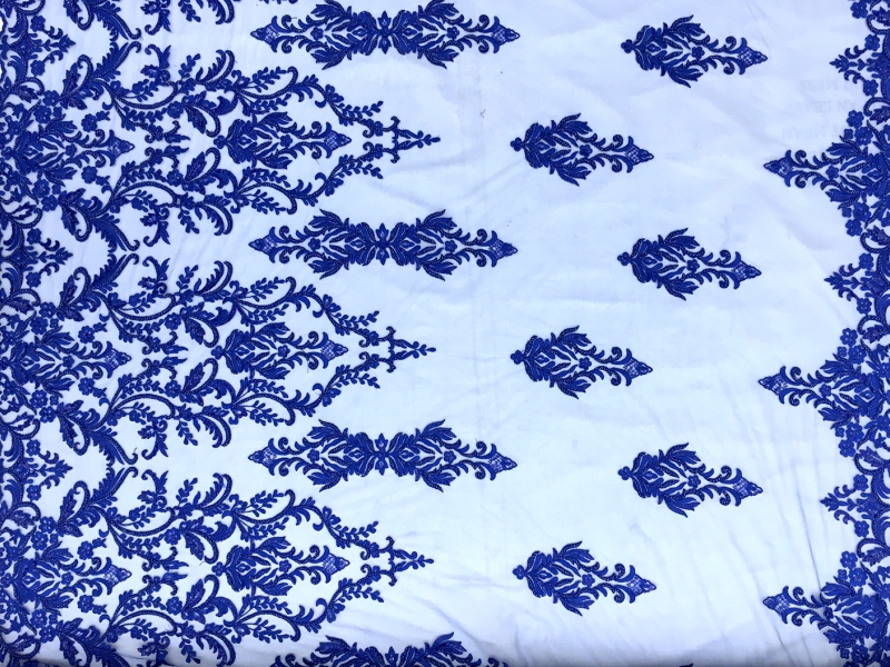 Embroidered and Beaded Tulle in Royal Blue0