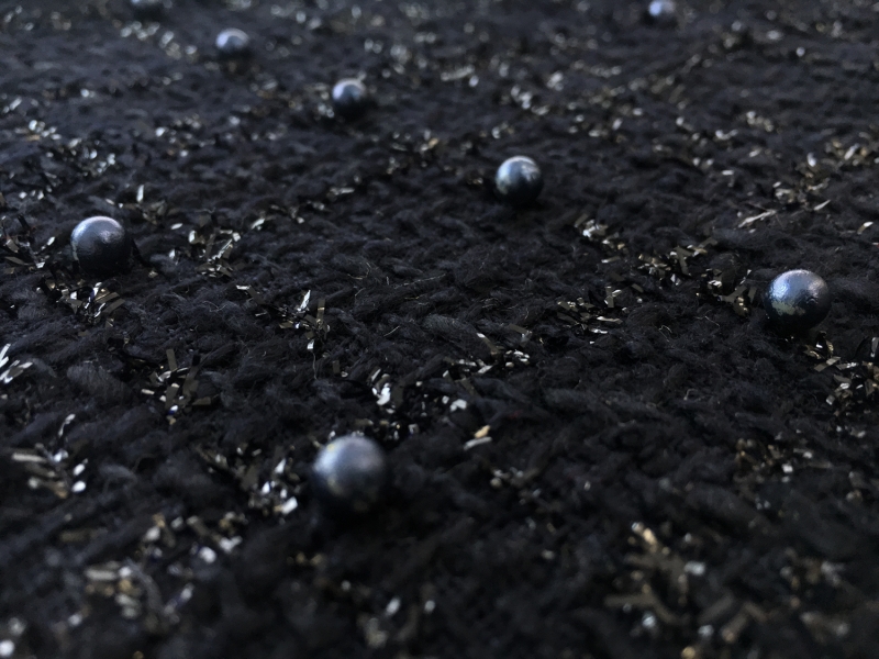 Italian Cotton Blend Tweed with Pearls in Navy2