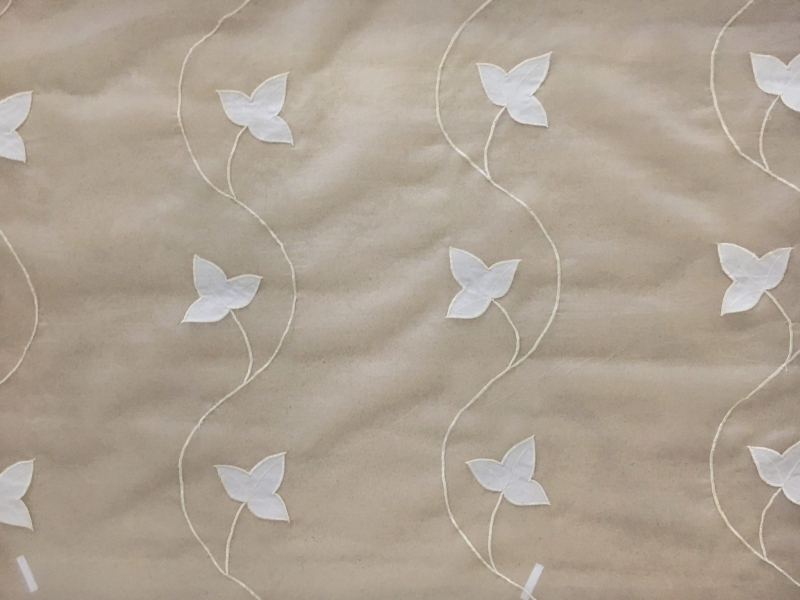 White Silk Organza Embroidered with Vines and Leaves in White0